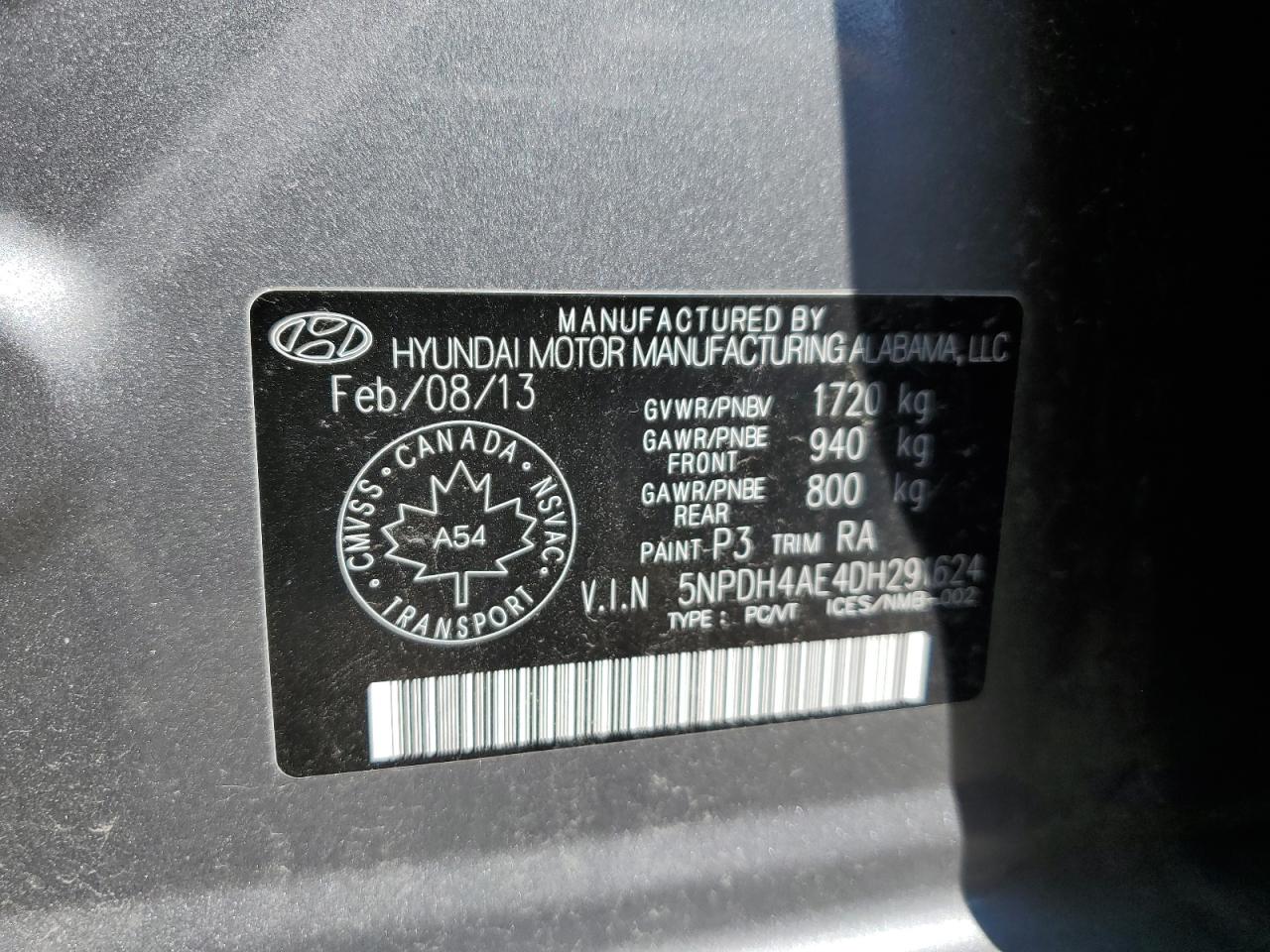 5NPDH4AE4DH291624 2013 Hyundai Elantra Gls