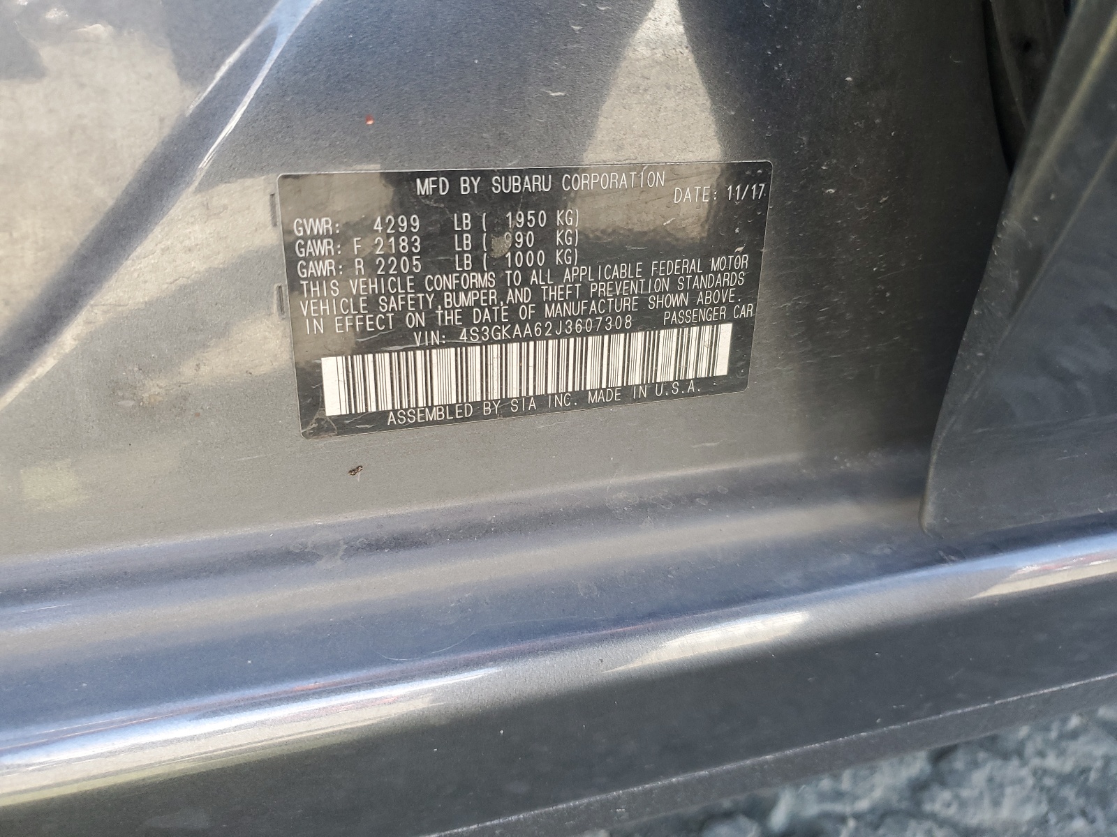 4S3GKAA62J3607308 2018 Subaru Impreza