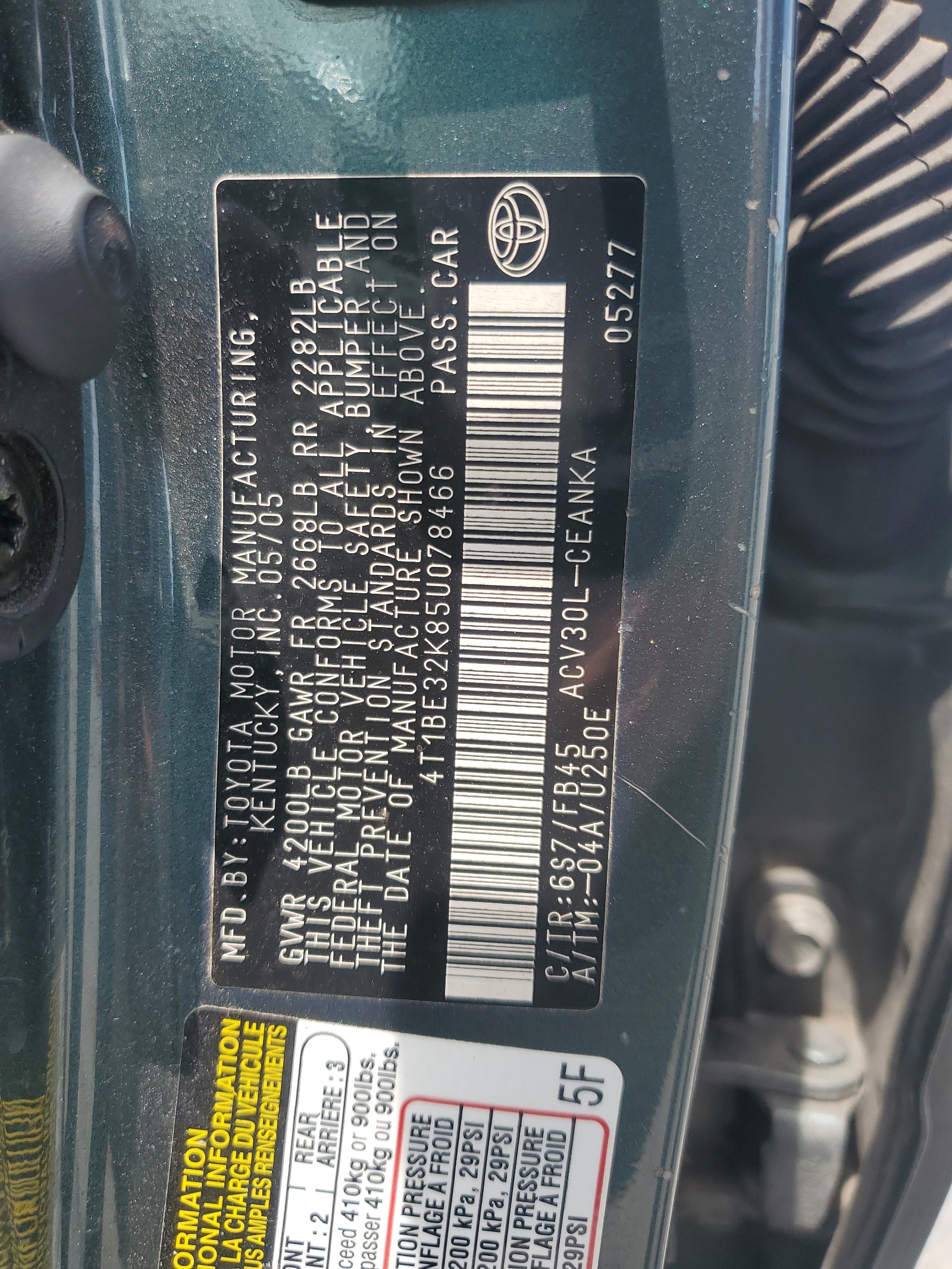 4T1BE32K85U078466 2005 Toyota Camry Le