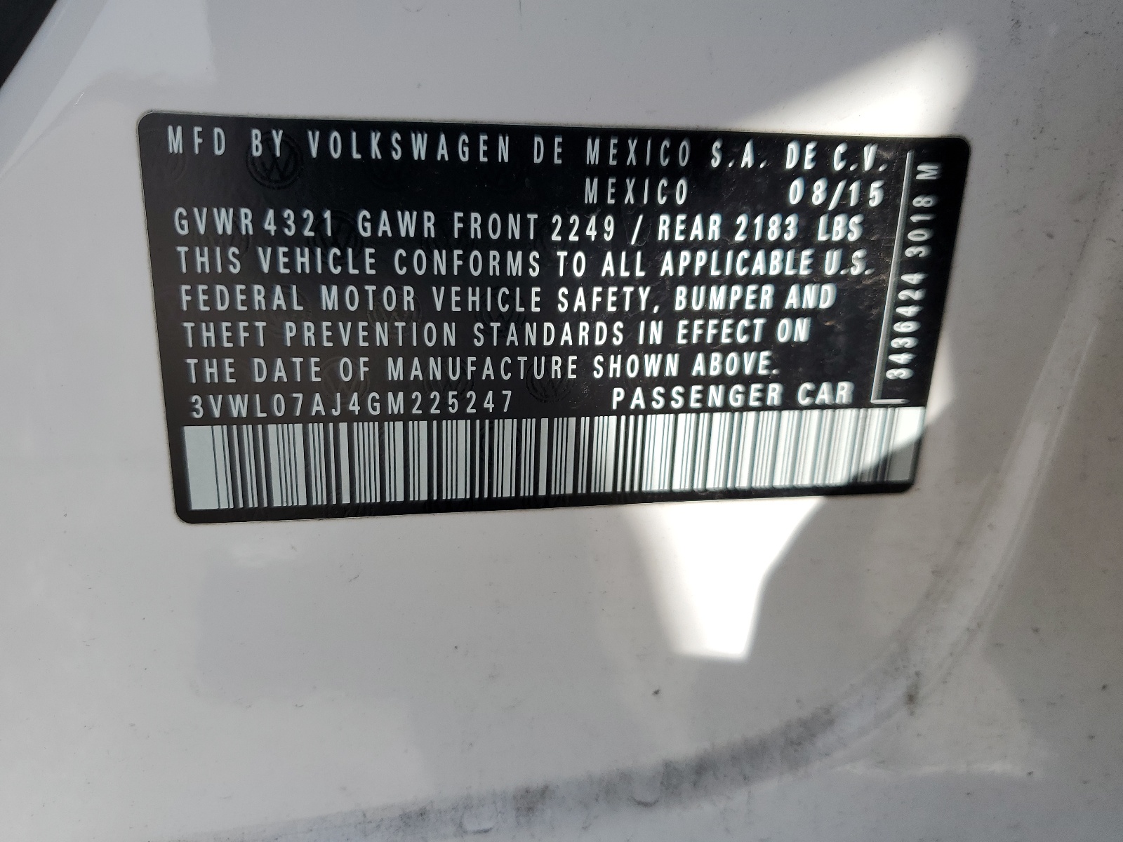 3VWL07AJ4GM225247 2016 Volkswagen Jetta Sel