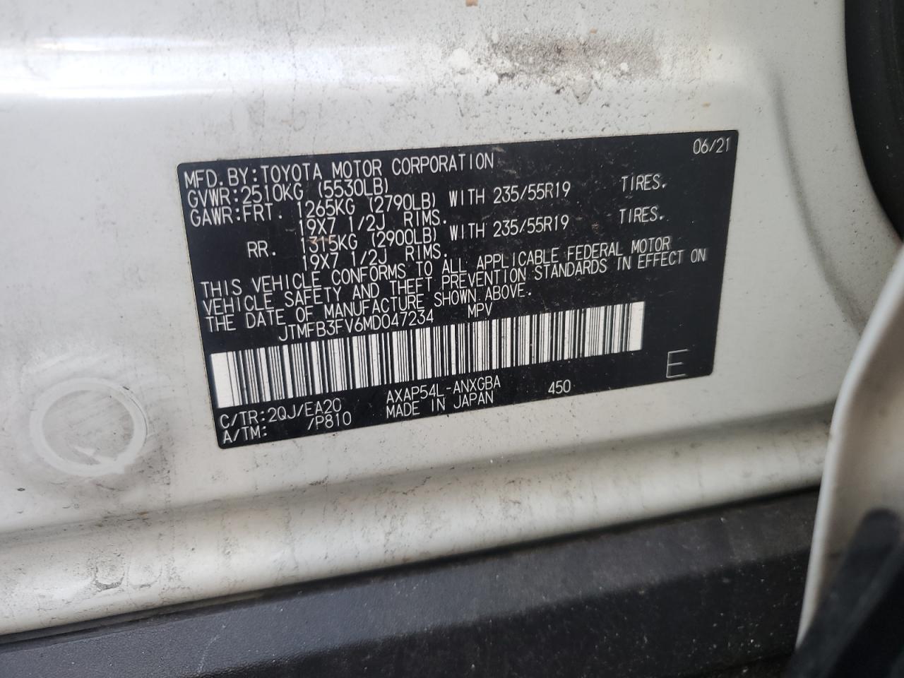 2021 Toyota Rav4 Prime Xse VIN: JTMFB3FV6MD047234 Lot: 60199724