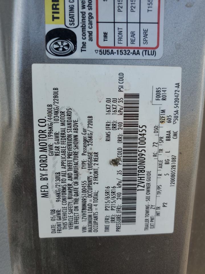 2009 Ford Mustang VIN: 1ZVHT80N095100455 Lot: 63012484