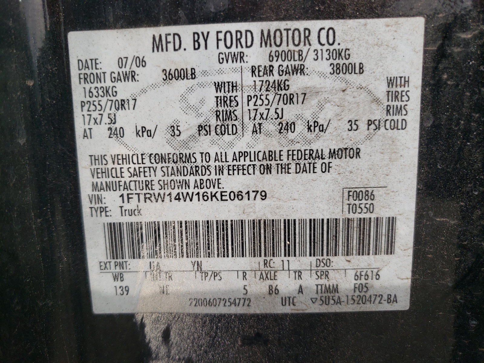 1FTRW14W16KE06179 2006 Ford F150 Supercrew