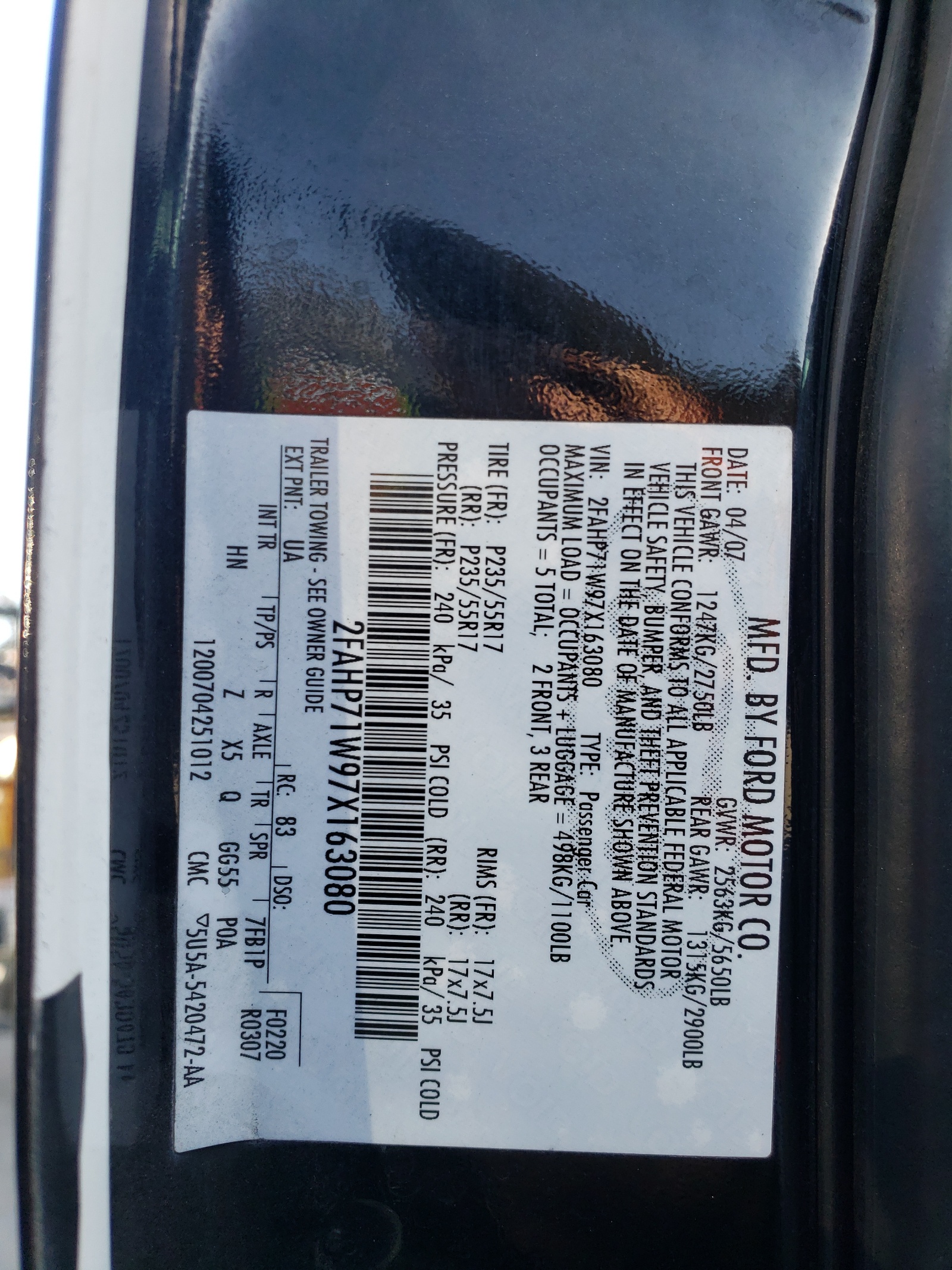 2FAHP71W97X163080 2007 Ford Crown Victoria Police Interceptor