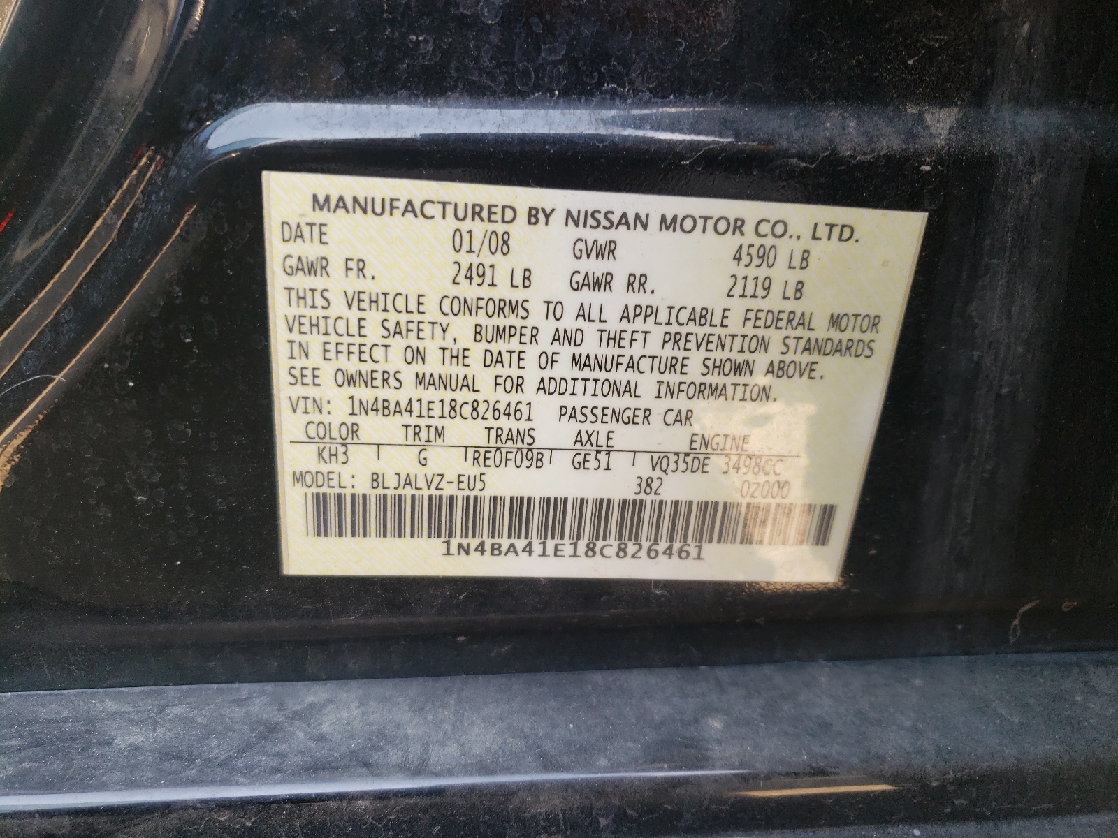 1N4BA41E18C826461 2008 Nissan Maxima Se