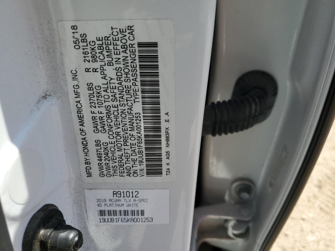 2019 Acura Tlx Technology VIN: 19UUB1F65KA001253 Lot: 62762064