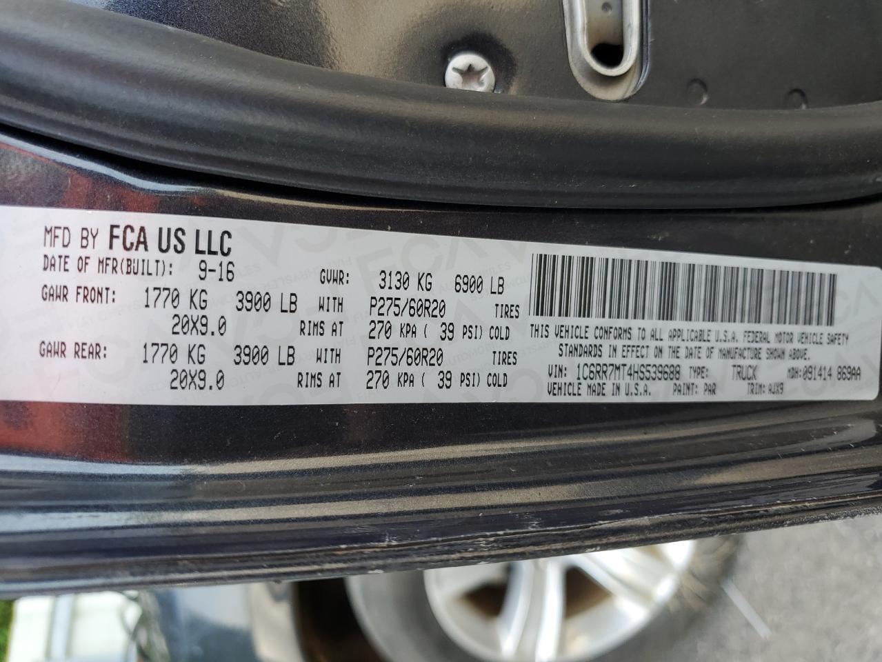 2017 Ram 1500 Sport VIN: 1C6RR7MT4HS539688 Lot: 63486524