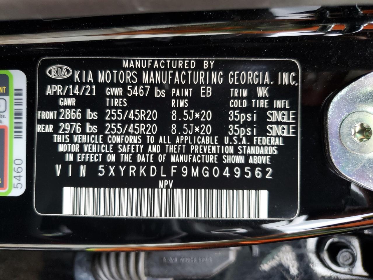 2021 Kia Sorento Sx VIN: 5XYRKDLF9MG049562 Lot: 62571374