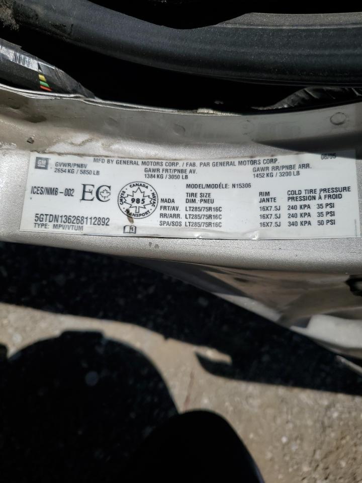 2006 Hummer H3 VIN: 5GTDN136268112892 Lot: 59698294