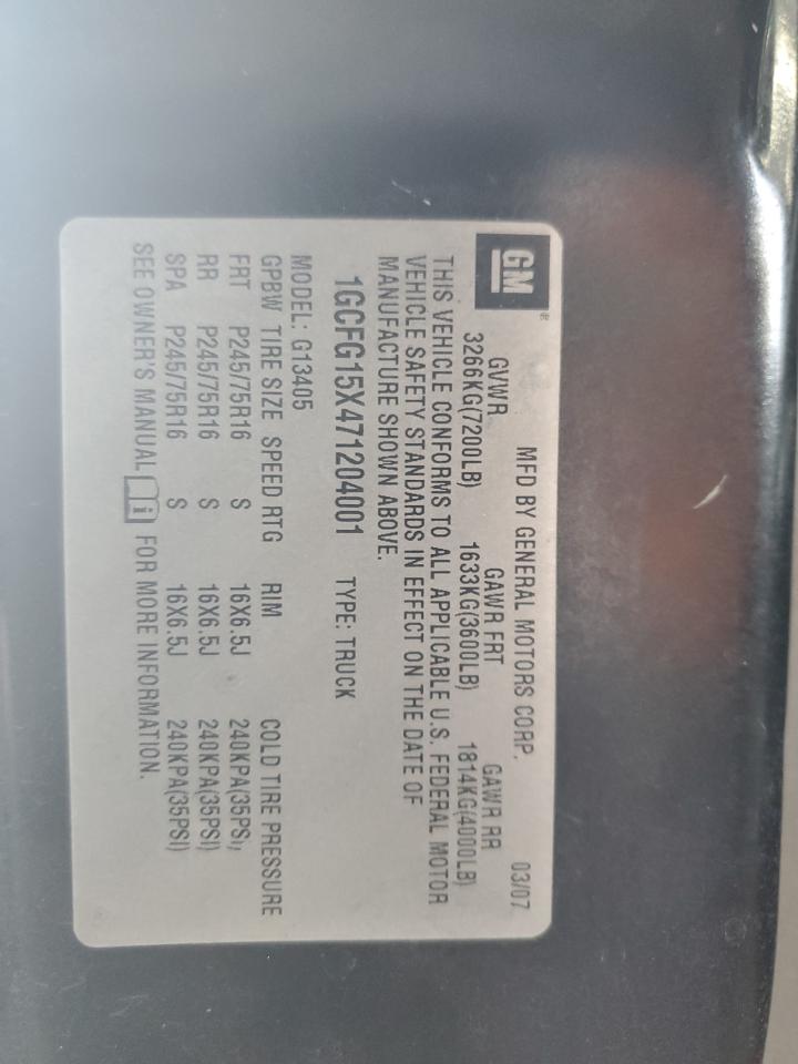 2007 Chevrolet Express G1500 VIN: 1GCFG15X471204001 Lot: 64811794