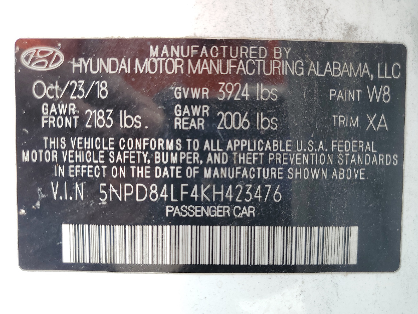 5NPD84LF4KH423476 2019 Hyundai Elantra Sel