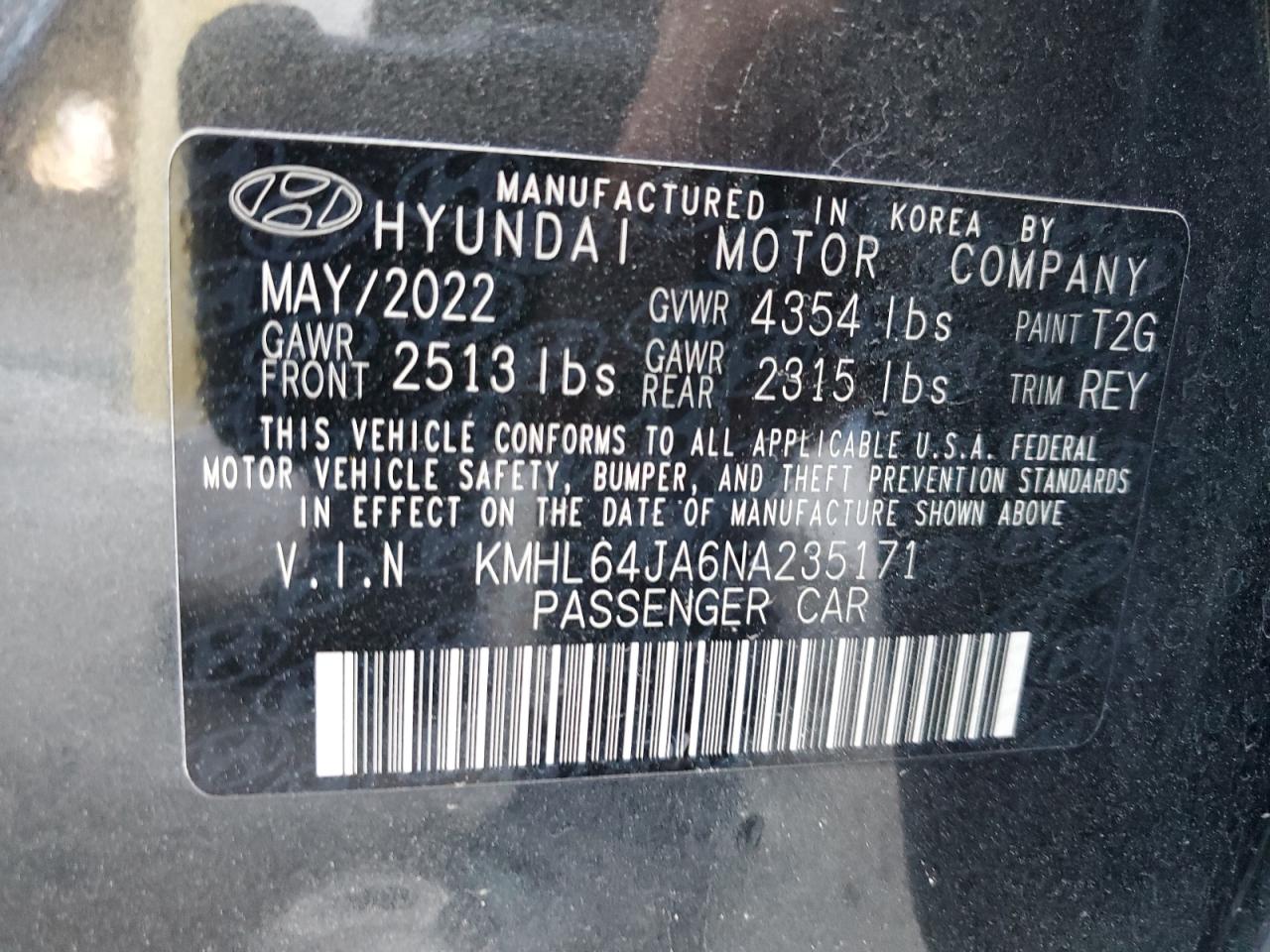 2022 Hyundai Sonata Sel VIN: KMHL64JA6NA235171 Lot: 64449554