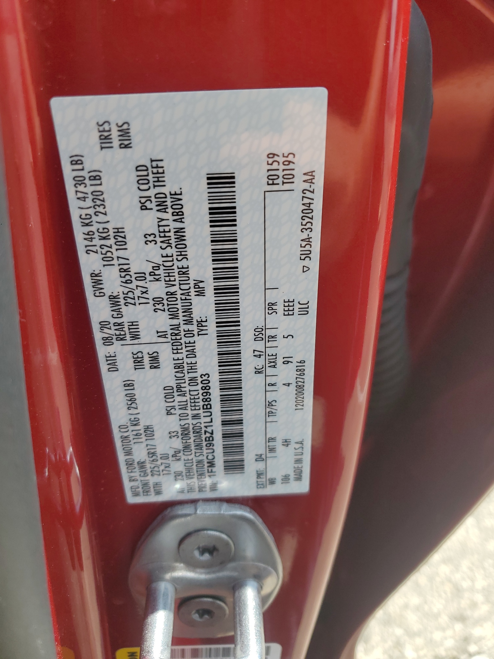 1FMCU9BZ1LUB89803 2020 Ford Escape Se Sport