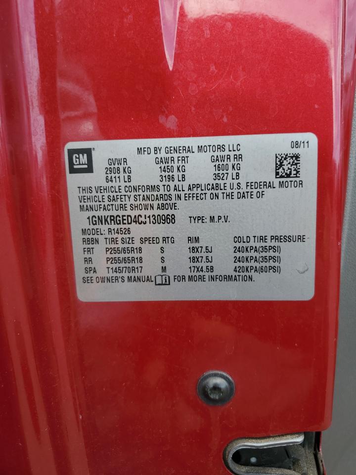 2012 Chevrolet Traverse Lt VIN: 1GNKRGED4CJ130968 Lot: 64211274