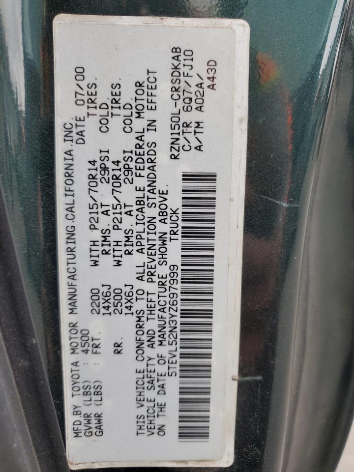 2000 Toyota Tacoma Xtracab VIN: 5TEVL52N3YZ697999 Lot: 62730394