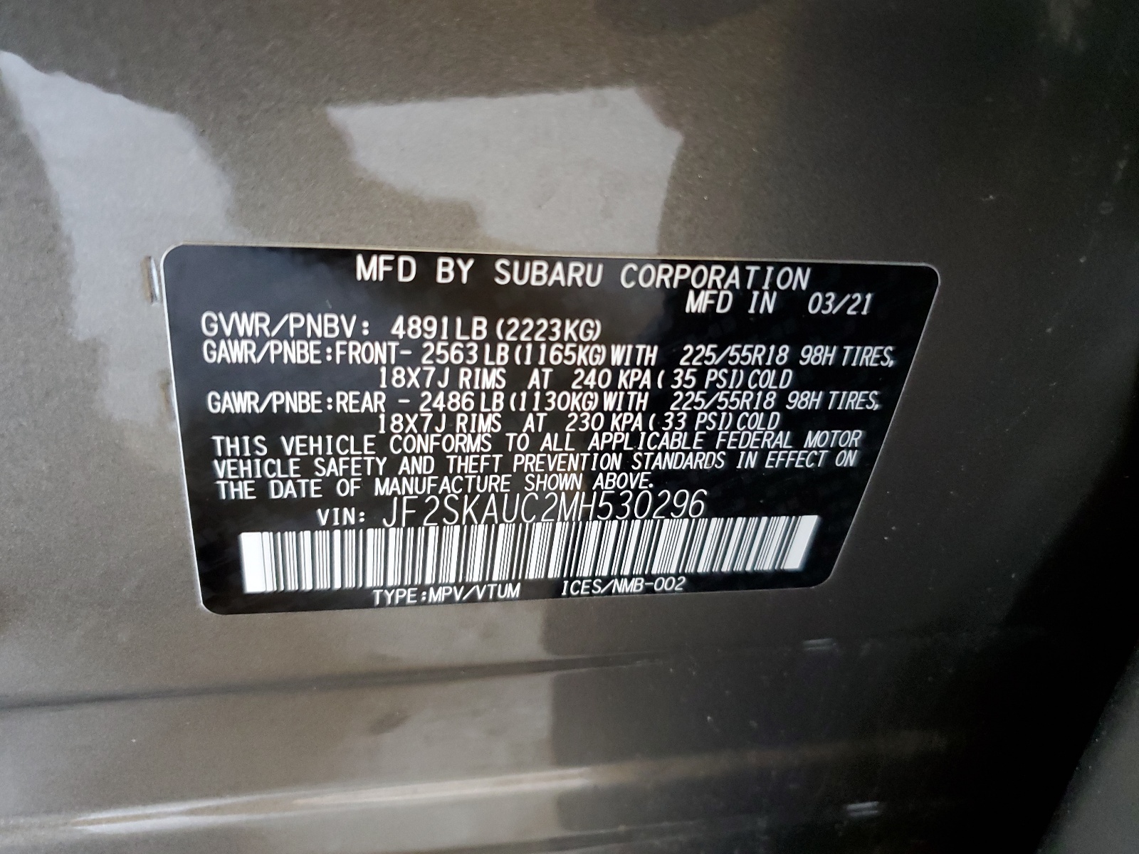 JF2SKAUC2MH530296 2021 Subaru Forester Limited