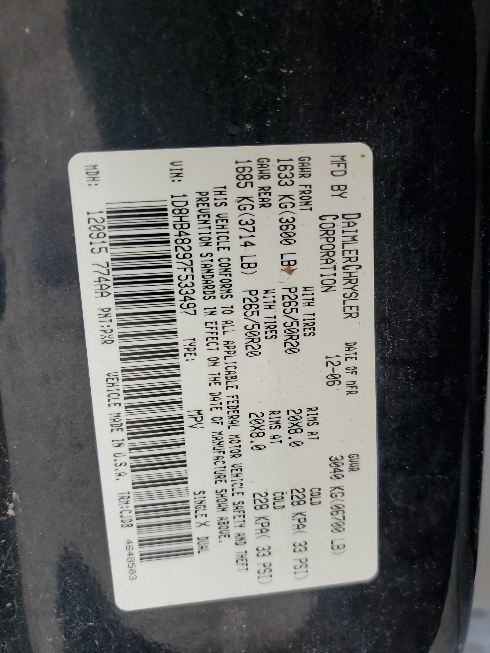 1D8HB48297F533497 2007 Dodge Durango Slt