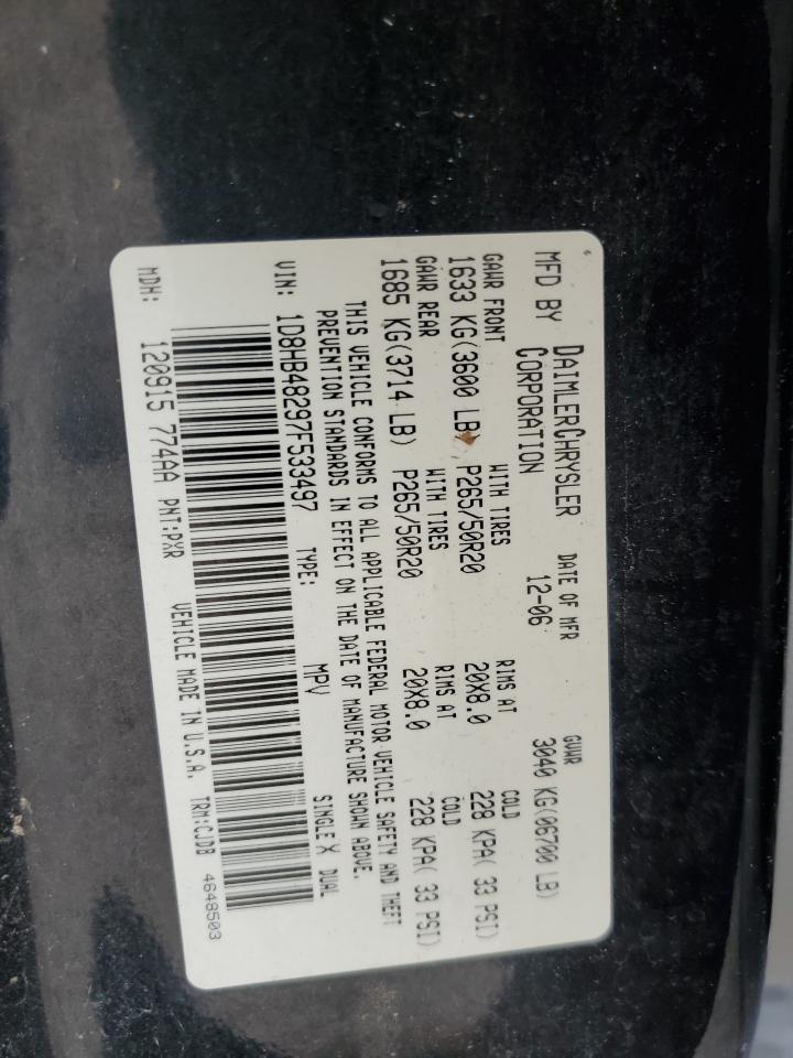 2007 Dodge Durango Slt VIN: 1D8HB48297F533497 Lot: 62723064