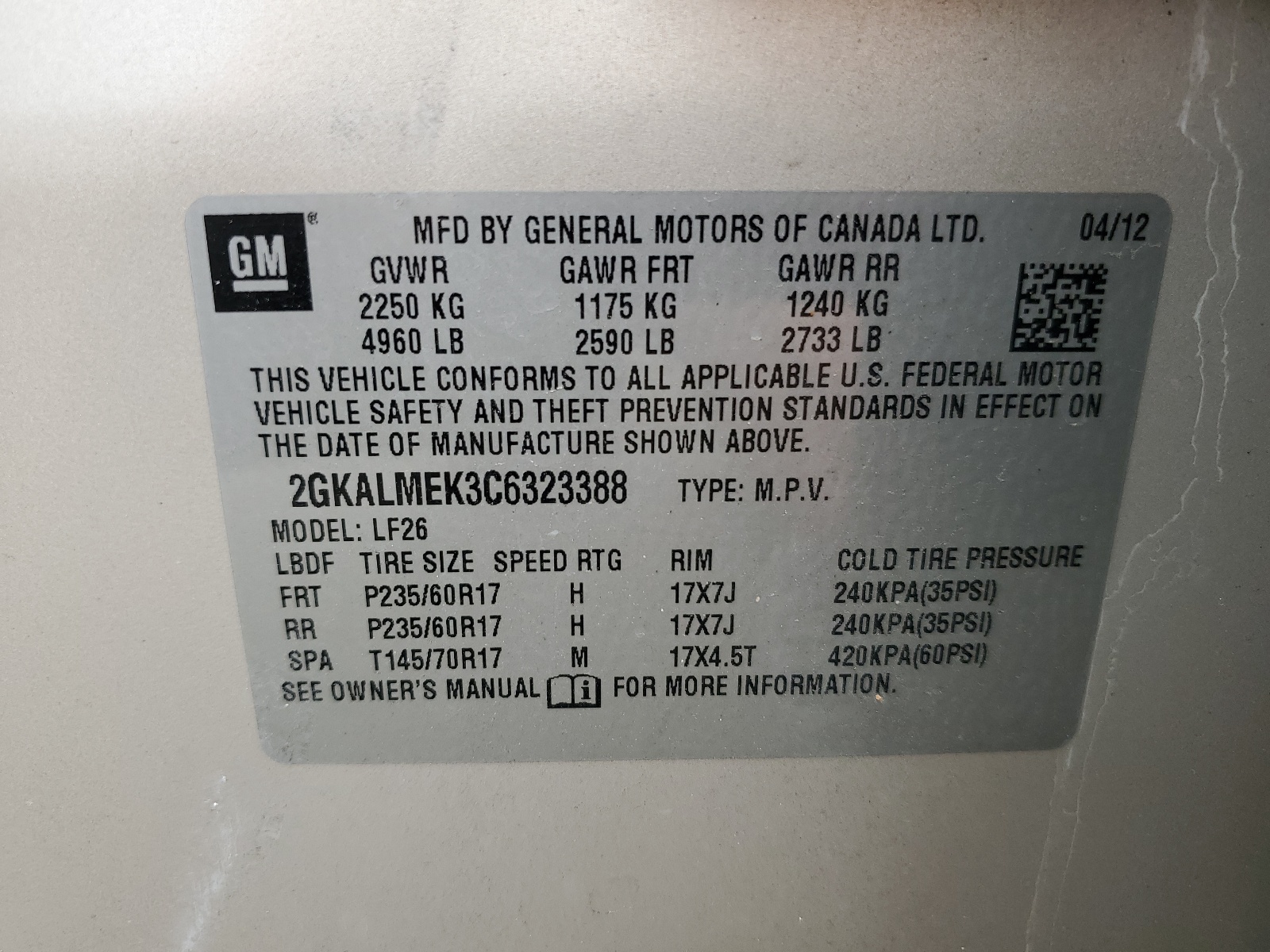 2GKALMEK3C6323388 2012 GMC Terrain Sle