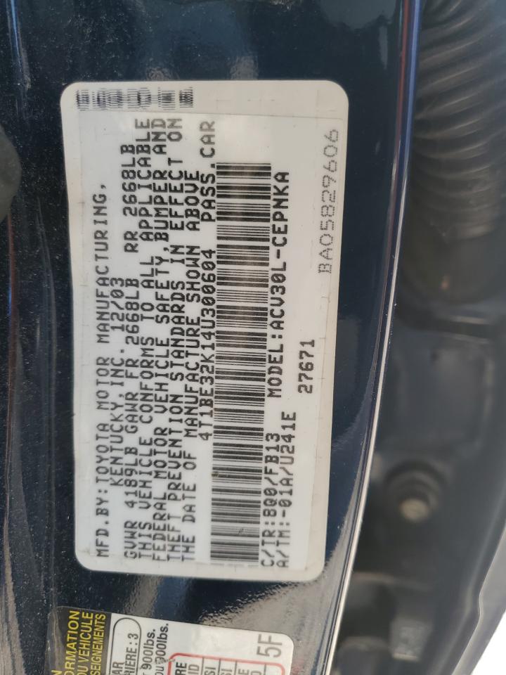 2004 Toyota Camry Le VIN: 4T1BE32K14U300604 Lot: 64840704