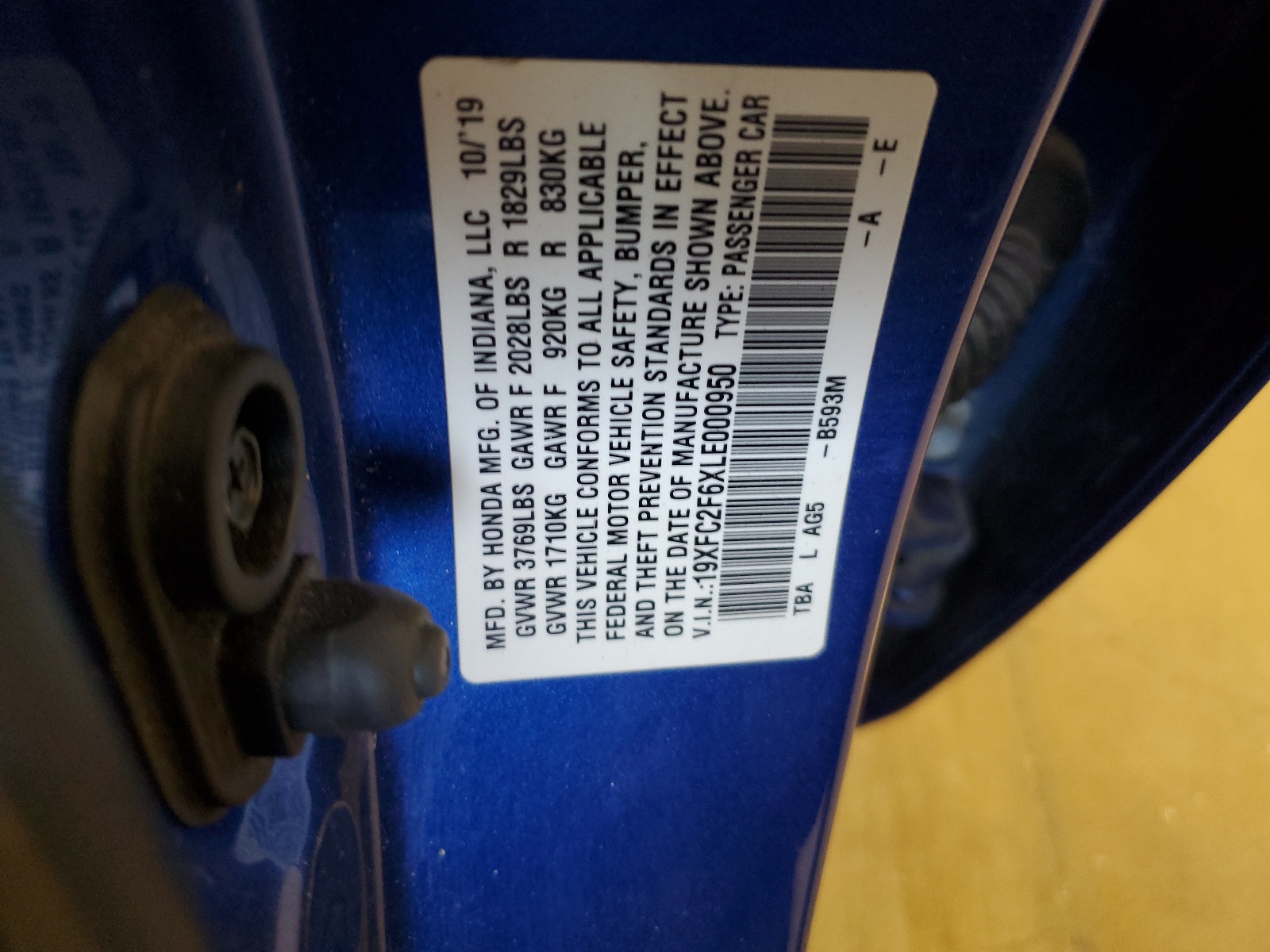 19XFC2F6XLE000950 2020 Honda Civic Lx