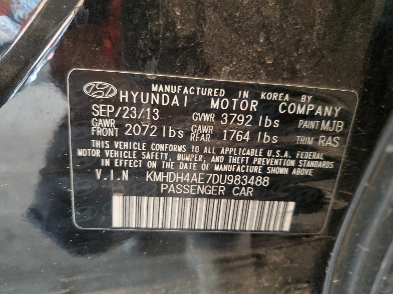 2013 Hyundai Elantra Gls VIN: KMHDH4AE7DU983488 Lot: 63544244