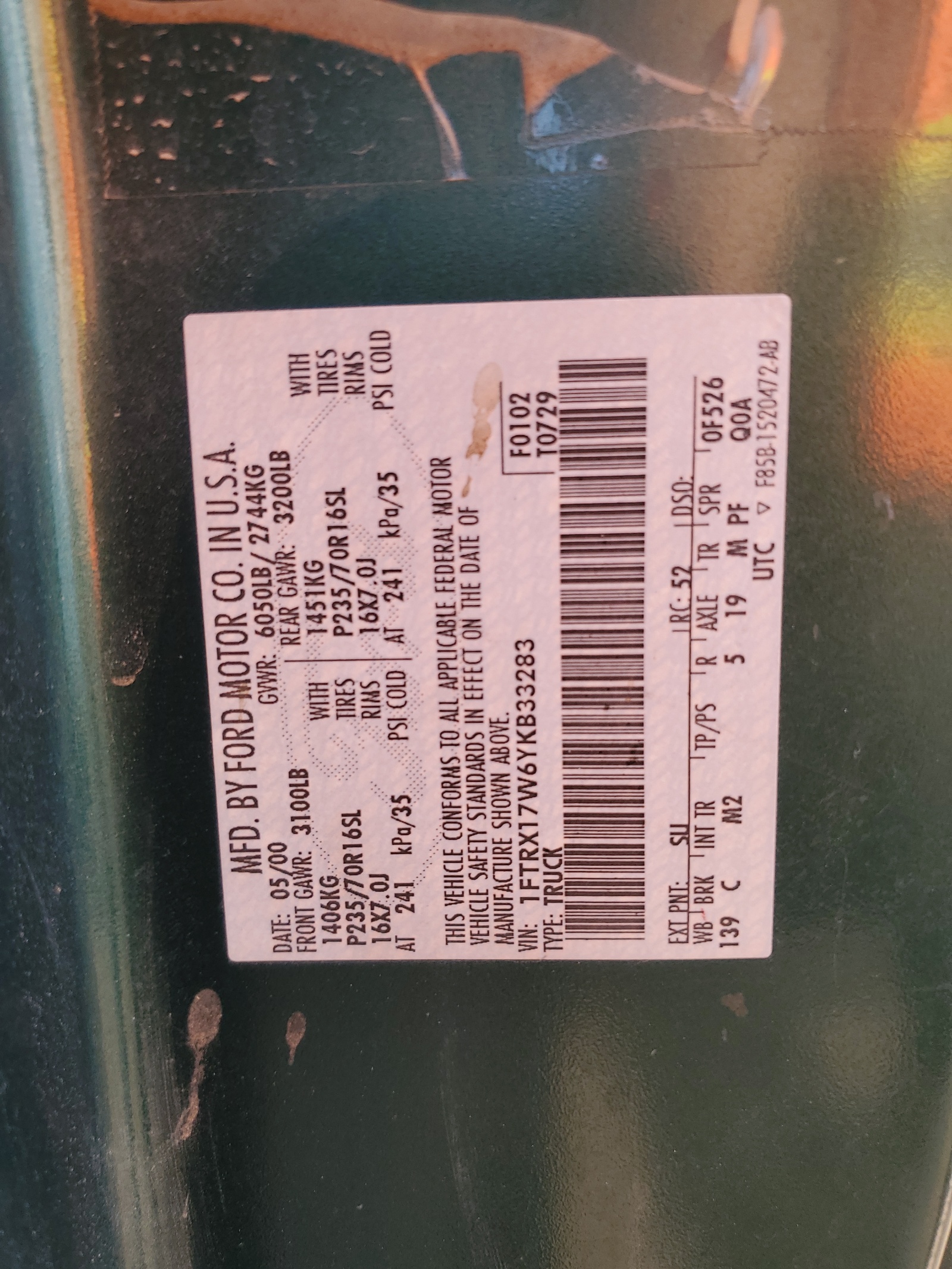 1FTRX17W6YKB33283 2000 Ford F150