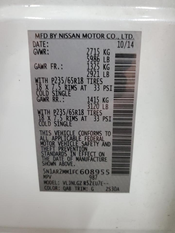 2015 Nissan Pathfinder S VIN: 5N1AR2MM1FC608955 Lot: 63854834