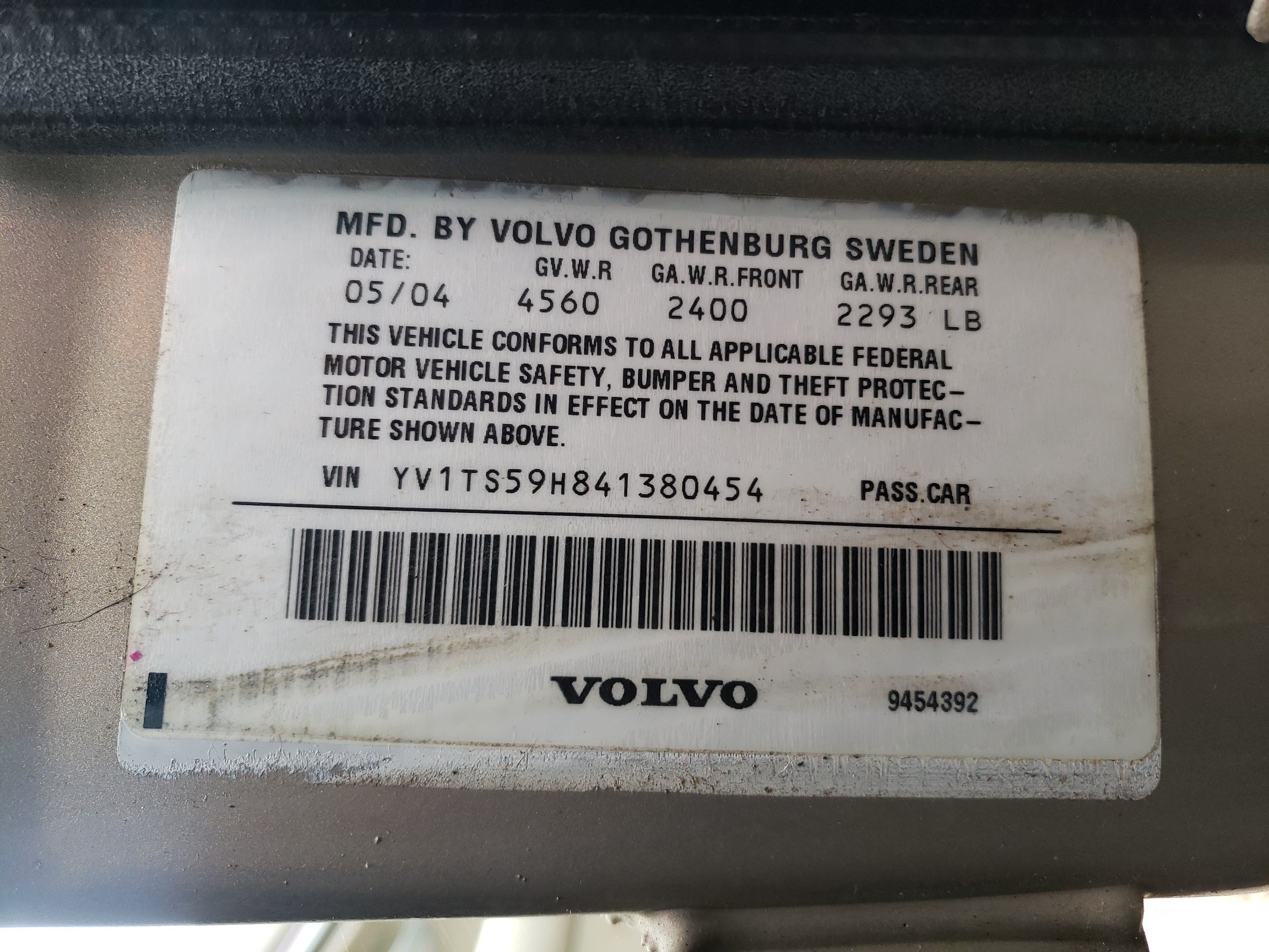 YV1TS59H841380454 2004 Volvo S80 2.5T