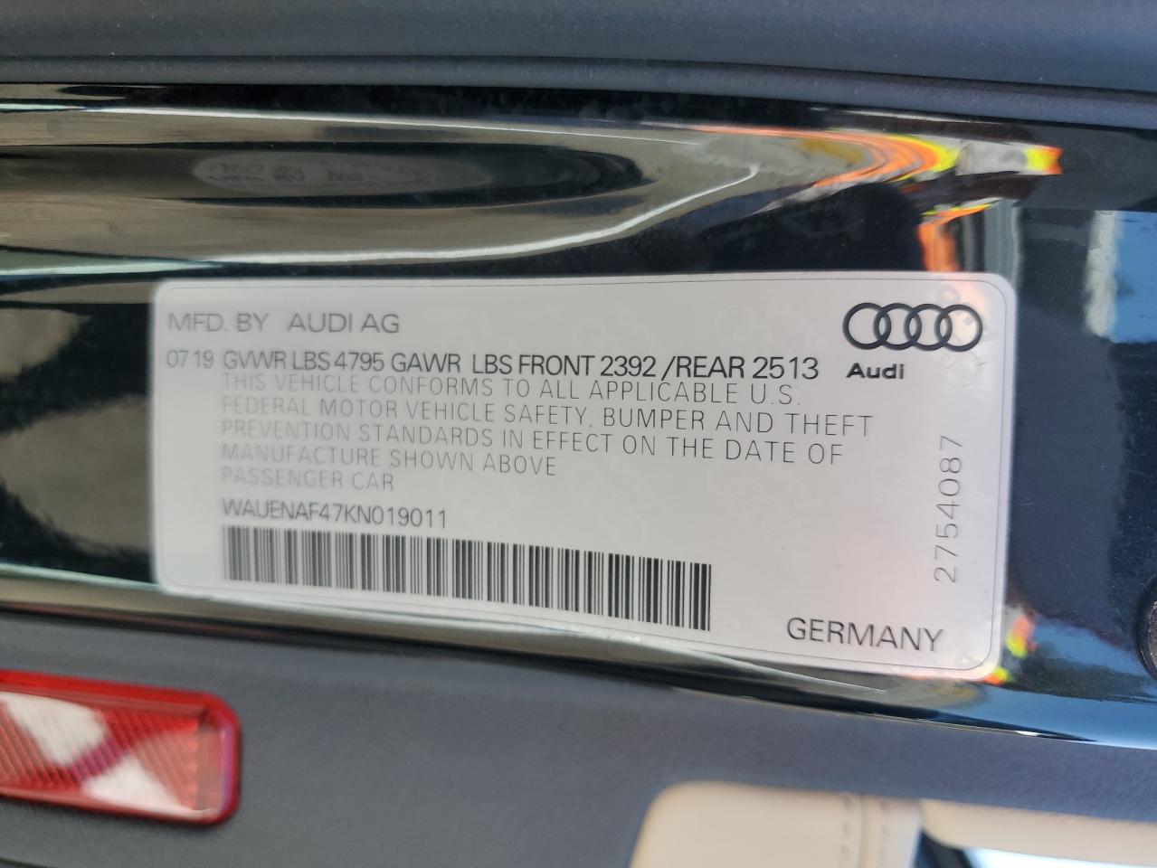 2019 Audi A4 Premium Plus VIN: WAUENAF47KN019011 Lot: 65247764