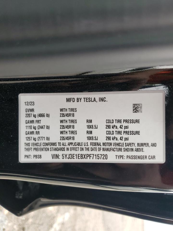 2023 Tesla Model 3 VIN: 5YJ3E1EBXPF715720 Lot: 62760454