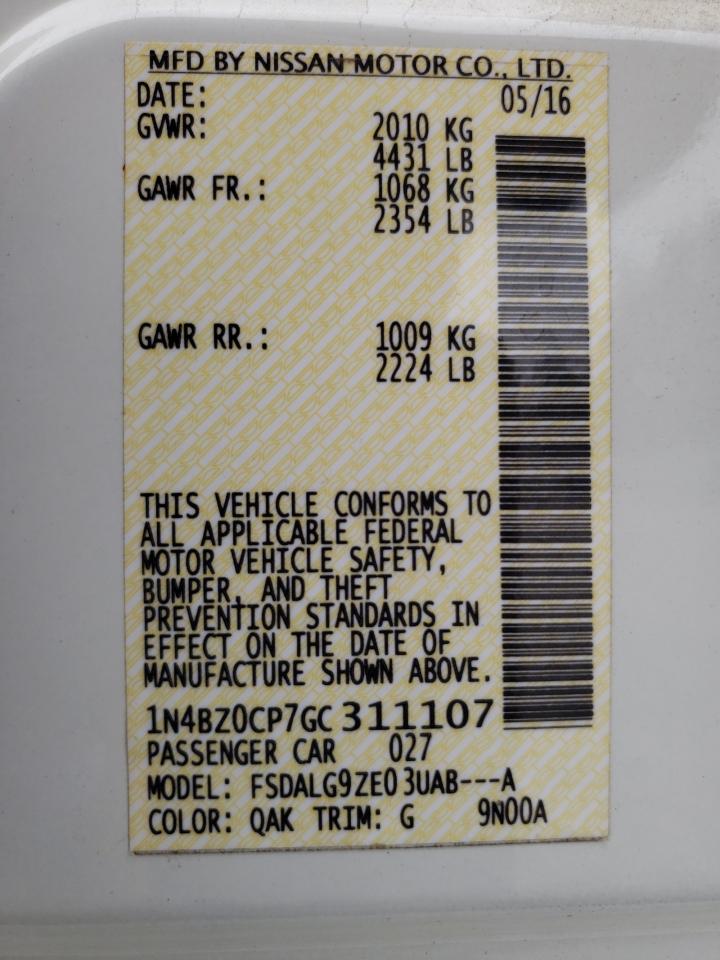 2016 Nissan Leaf Sv VIN: 1N4BZ0CP7GC311107 Lot: 64432764