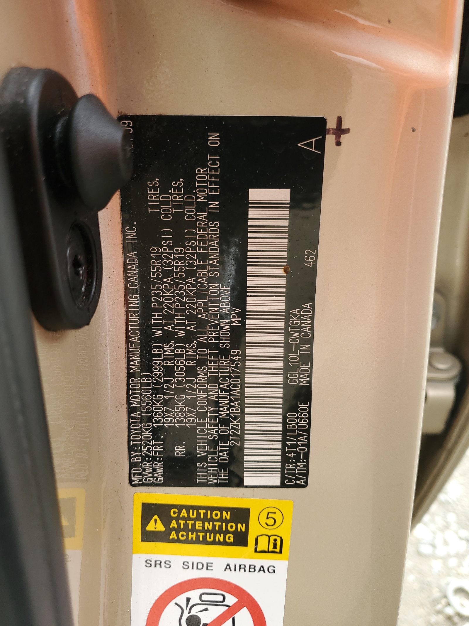 2T2ZK1BA1AC017549 2010 Lexus Rx 350