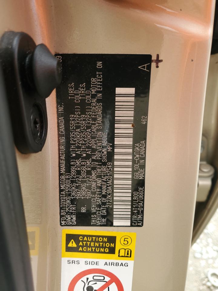 2010 Lexus Rx 350 VIN: 2T2ZK1BA1AC017549 Lot: 63852874