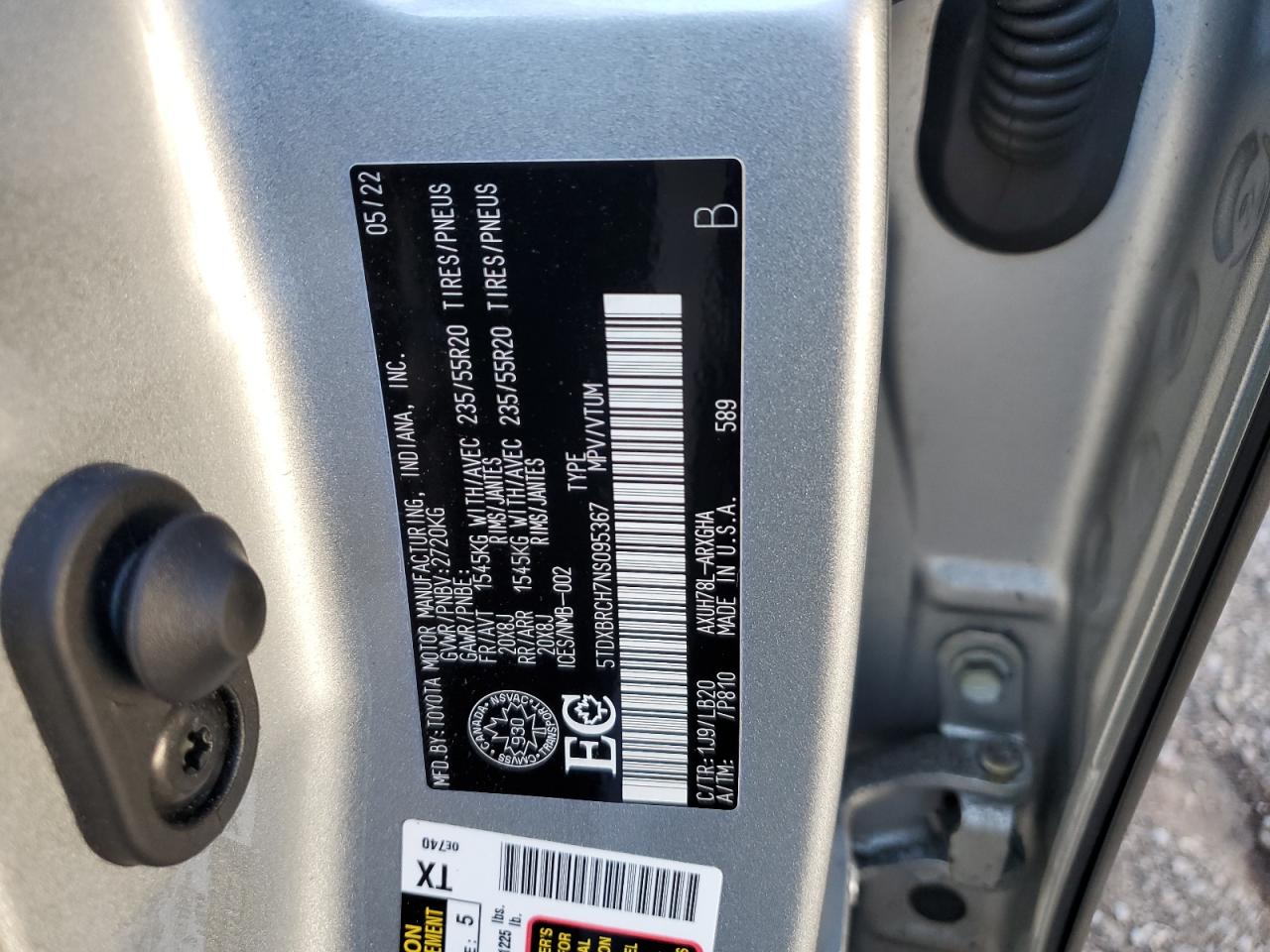 2022 Toyota Highlander Hybrid Limited VIN: 5TDXBRCH7NS095367 Lot: 61061944