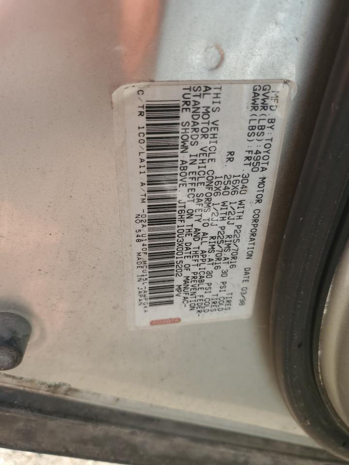 1999 Lexus Rx 300 VIN: JT6HF10U3X0015202 Lot: 62709424