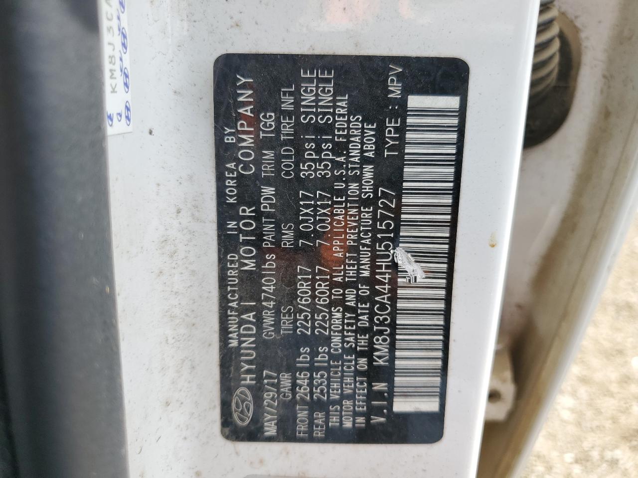 2017 Hyundai Tucson Limited VIN: KM8J3CA44HU515727 Lot: 65445544