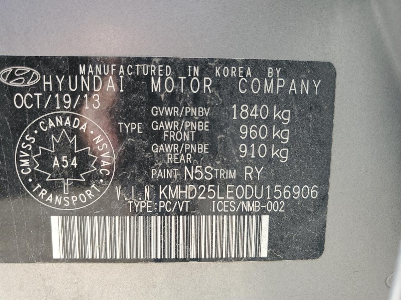 2013 Hyundai Elantra Gt VIN: KMHD25LE0DU156906 Lot: 63711844