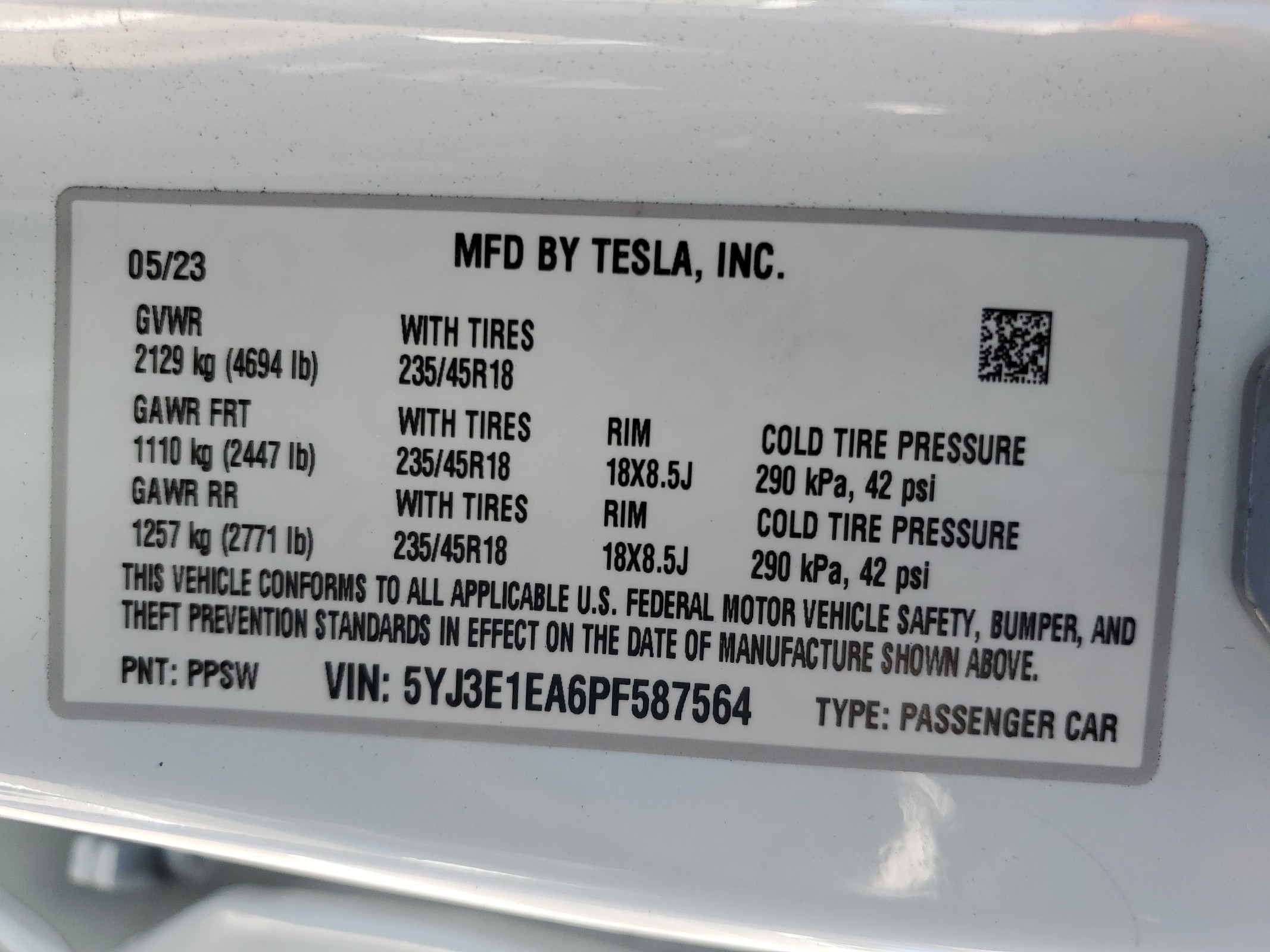 5YJ3E1EA6PF587564 2023 Tesla Model 3