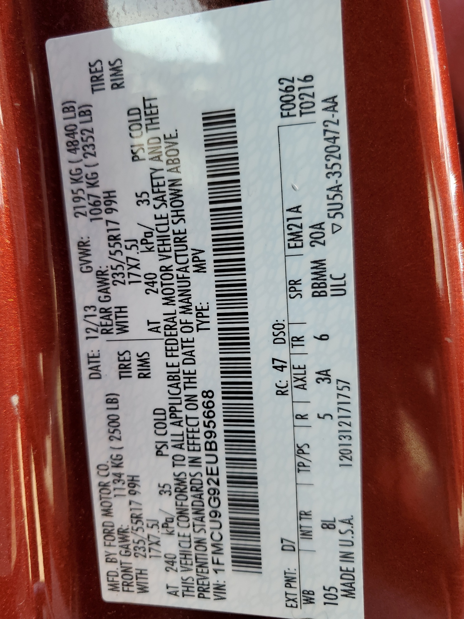 1FMCU9G92EUB95668 2014 Ford Escape Se