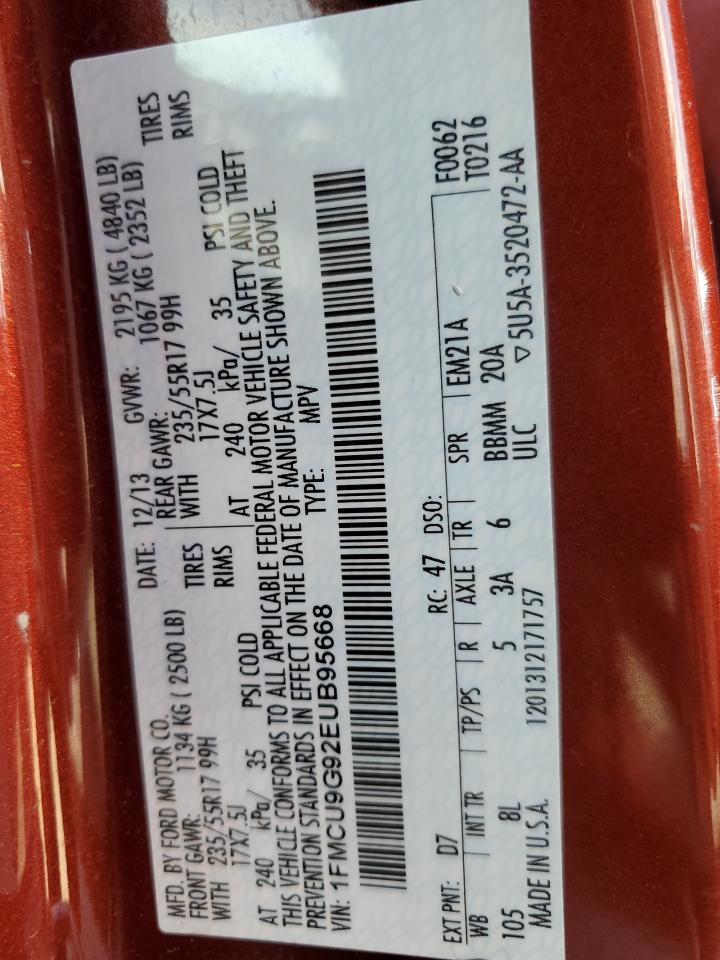 2014 Ford Escape Se VIN: 1FMCU9G92EUB95668 Lot: 61097364