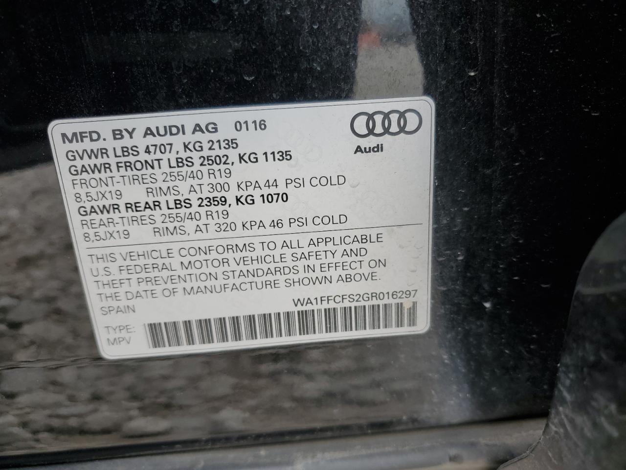 WA1FFCFS2GR016297 2016 Audi Q3 Prestige