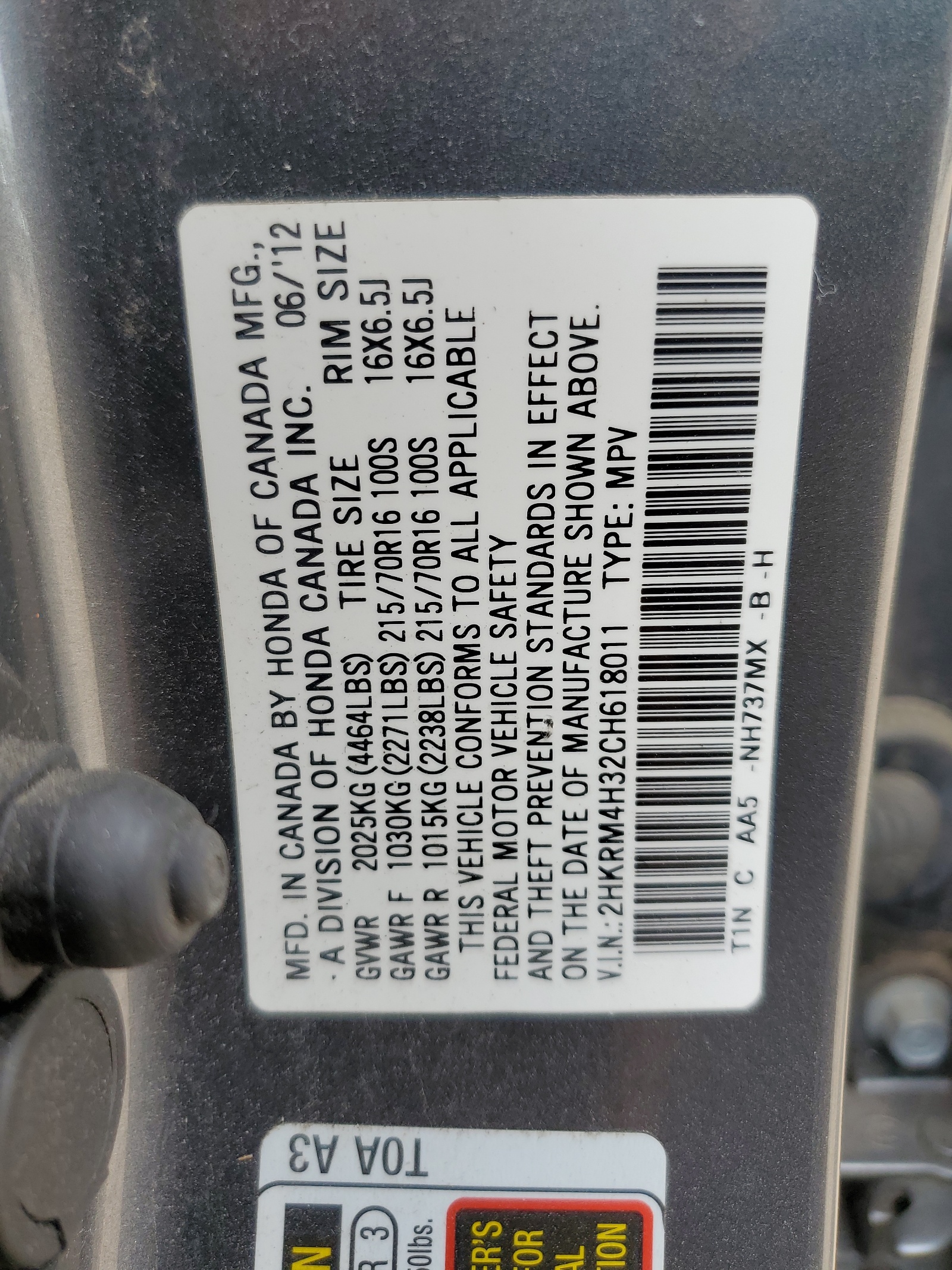 2HKRM4H32CH618011 2012 Honda Cr-V Lx