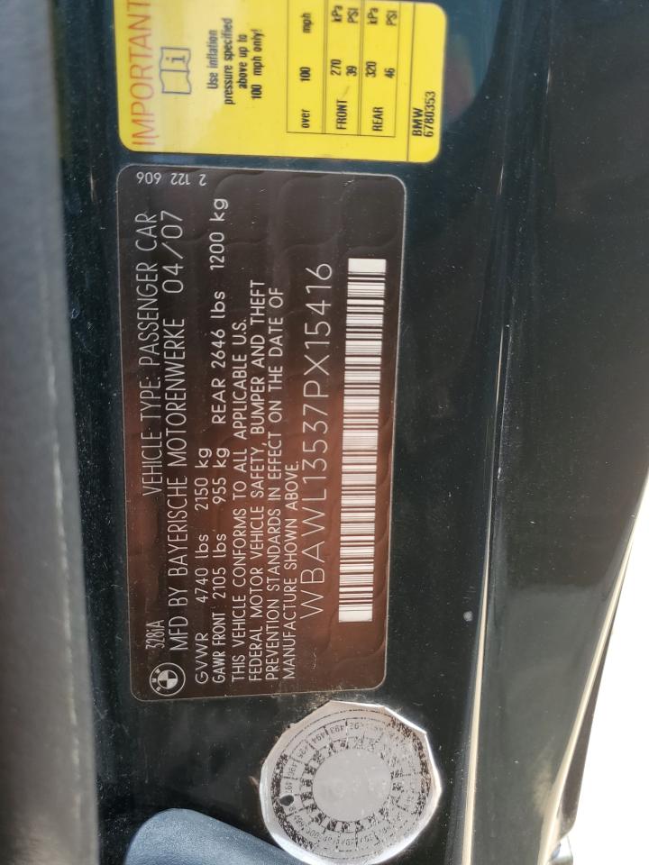 2007 BMW 328 I VIN: WBAWL13537PX15416 Lot: 62677454