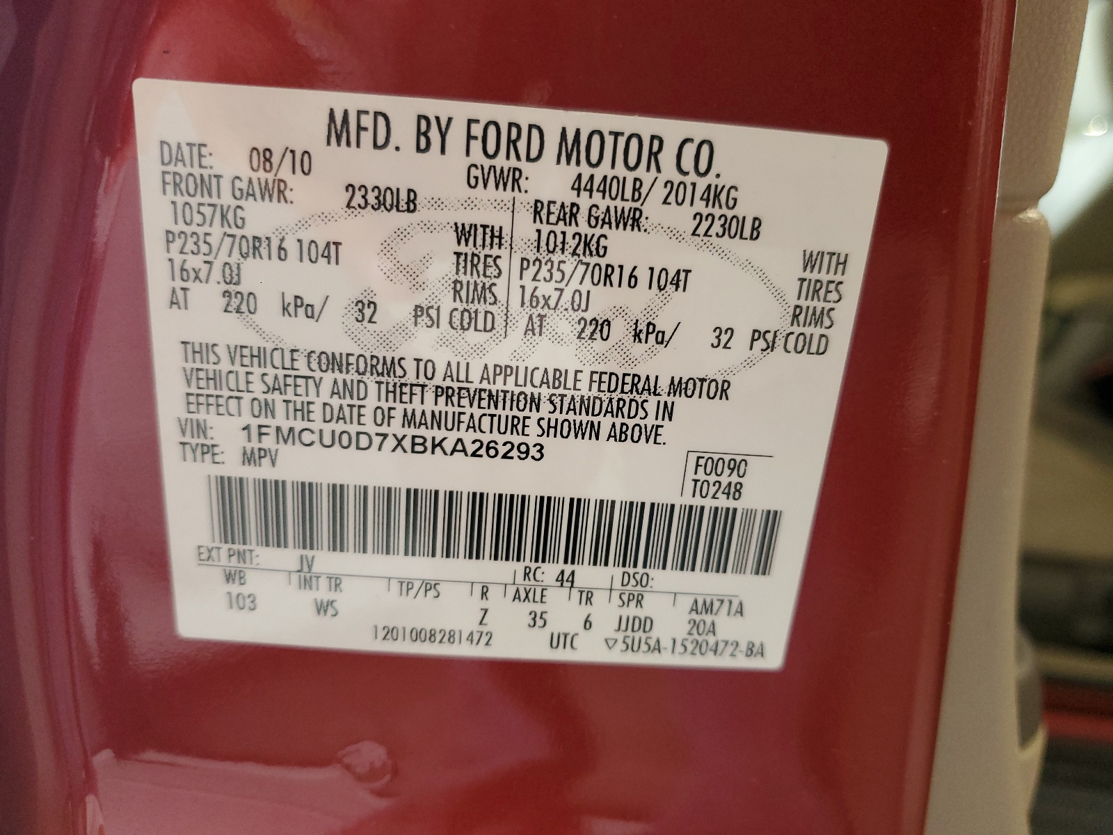 1FMCU0D7XBKA26293 2011 Ford Escape Xlt