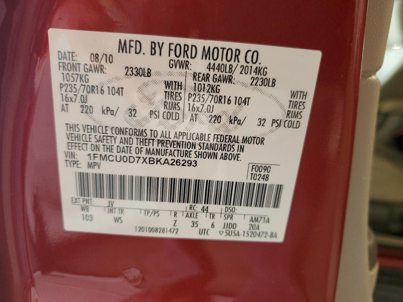 2011 Ford Escape Xlt VIN: 1FMCU0D7XBKA26293 Lot: 64385024