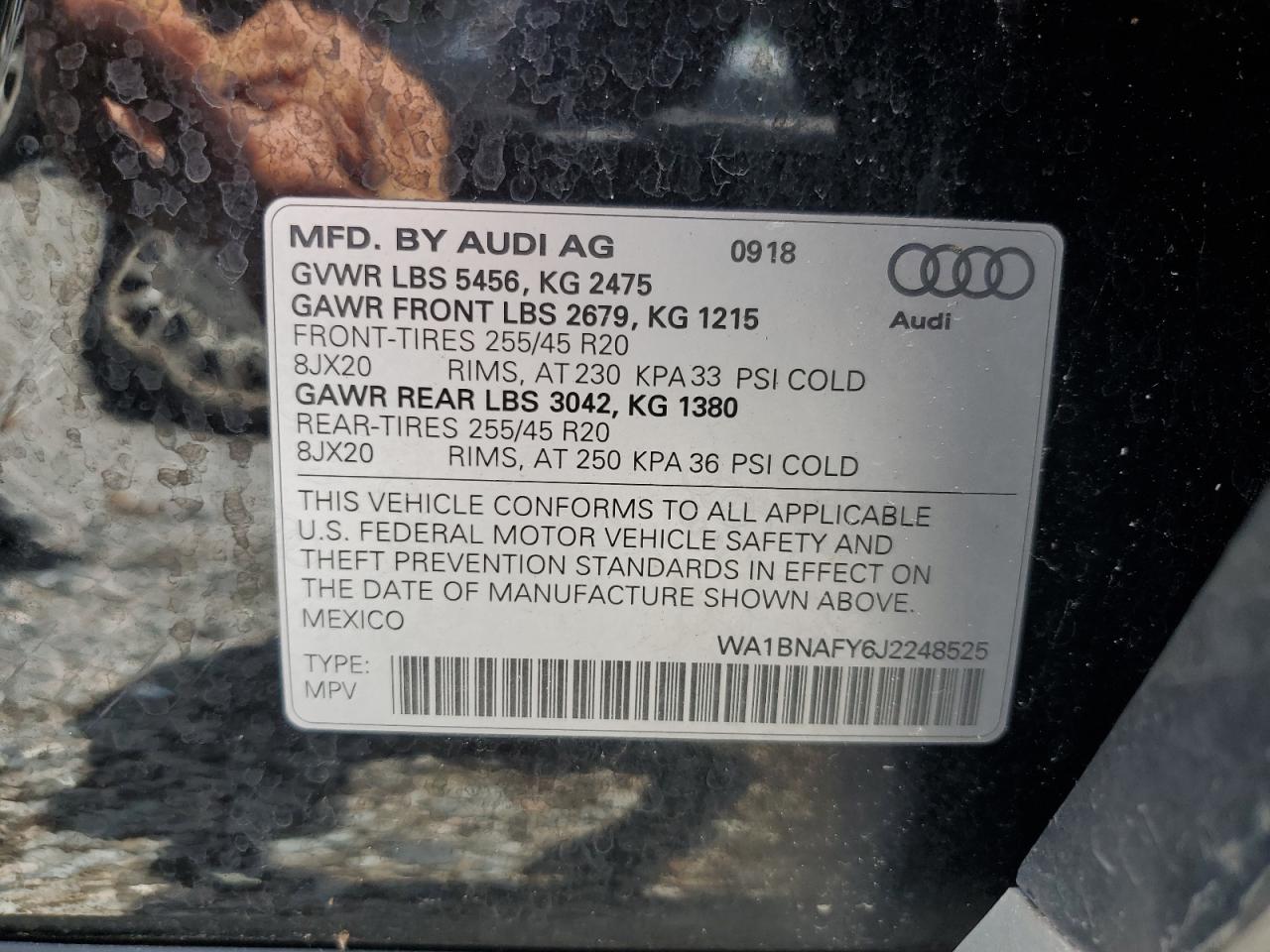 2018 Audi Q5 Premium Plus VIN: WA1BNAFY6J2248525 Lot: 64490224