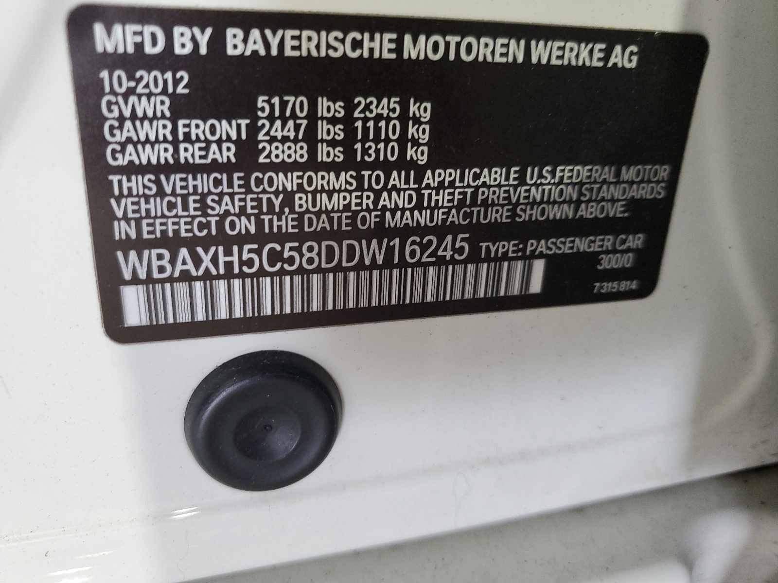 WBAXH5C58DDW16245 2013 BMW 528 Xi