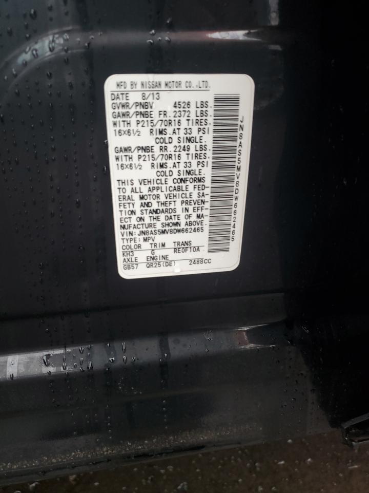 2013 Nissan Rogue S VIN: JN8AS5MV8DW662465 Lot: 65372884