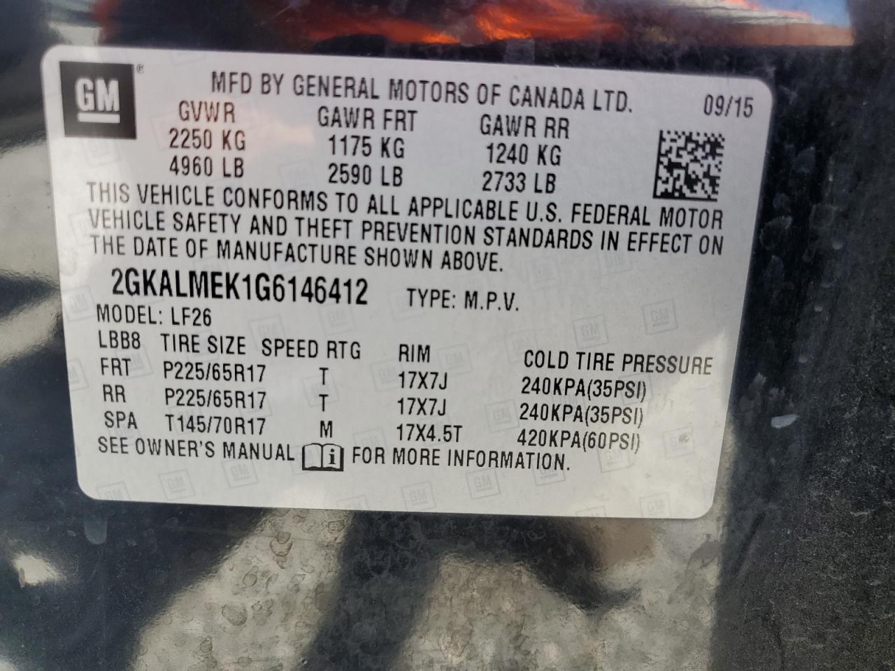 2016 GMC Terrain Sle VIN: 2GKALMEK1G6146412 Lot: 63140494